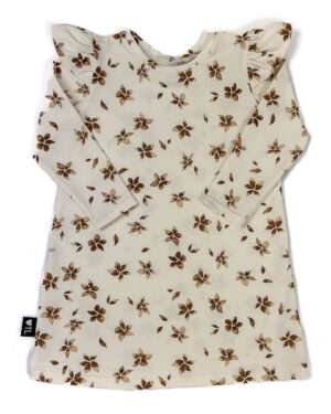 Jurkje-a-lijn-ruffles-Flowers-camel-TessLiva-handgemaakte-baby-kinderkleding