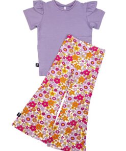 Set shirt lila en flared pants flower bomb
