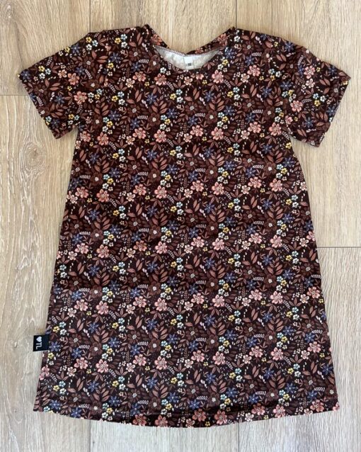 Jurkje a-lijn korte mouwen bloemen herfst bruin