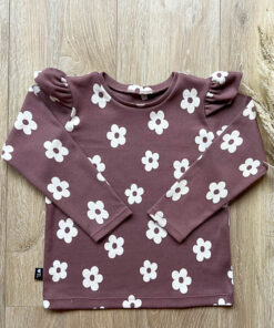 Longsleeve grote bloemen oud mauve (rib)