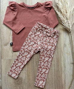 Set longsleeve roze klei en legging bloemen autumn peach