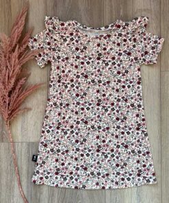 Jurkje a-lijn korte mouwen bloemen off white (fijne rib)