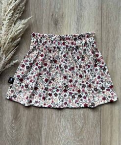 Paperbag skirt bloemen off white (fijne rib)