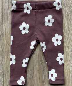 Legging grote bloemen oud mauve (rib) 104