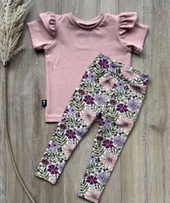 Alternative view of Set legging grote bloemen paars en shirt licht roze
