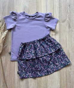 Set shirt lila en rokje tess bloemen paars/blauw (katoen)