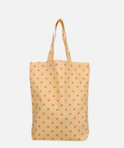 Katoenen shopper geel met roze bloemen