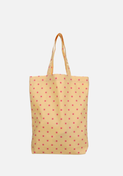 Katoenen shopper geel met roze bloemen