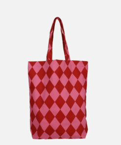 Katoenen shopper roze Rood geblokt