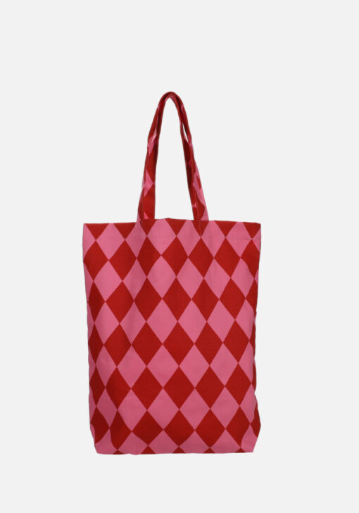 Katoenen shopper roze Rood geblokt
