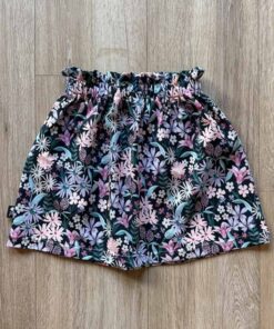Paperbag skirt digital flowers navy