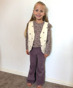 Alternative view of Set flared pants oud mauve (brede rib), longsleeve bloemen oud mauve en gilet bloemen ecru (teddy)