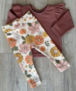 Set legging bloemen gebroken wit en longsleeve roze klei