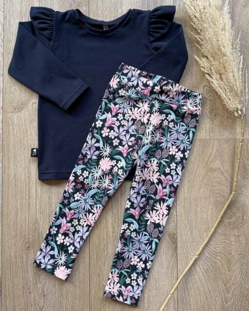 Set legging digital flowers navy en longsleeve donkerblauw