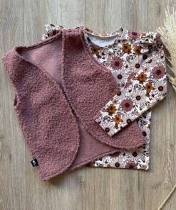 Set longsleeve autumn flowers en gilet oud roze (teddy)