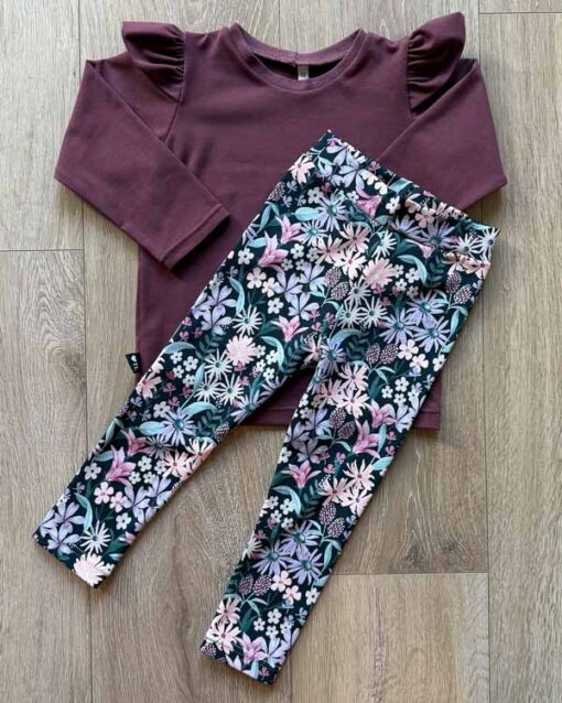 Set longsleeve burgundy en legging digital flowers navy