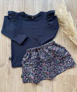 Set longsleeve donkerblauw en rokje tess bloemen navy (katoen)