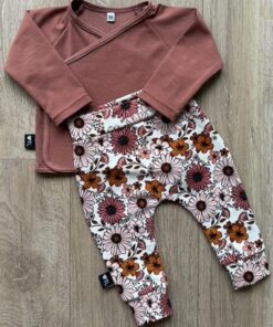 Set overslag shirt roze klei en broekje autumn flowers