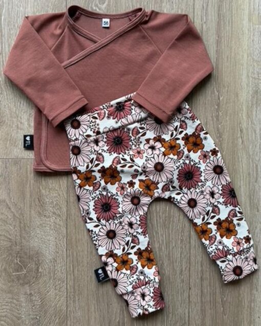 Set overslag shirt roze klei en broekje autumn flowers