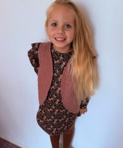 Alternative view of Set gilet oud roze (teddy) en jurkje a-lijn bloemen herfst bruin