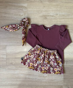 Alternative view of Set longsleeve burgundy en rokje tess bloemen burgundy (katoen)