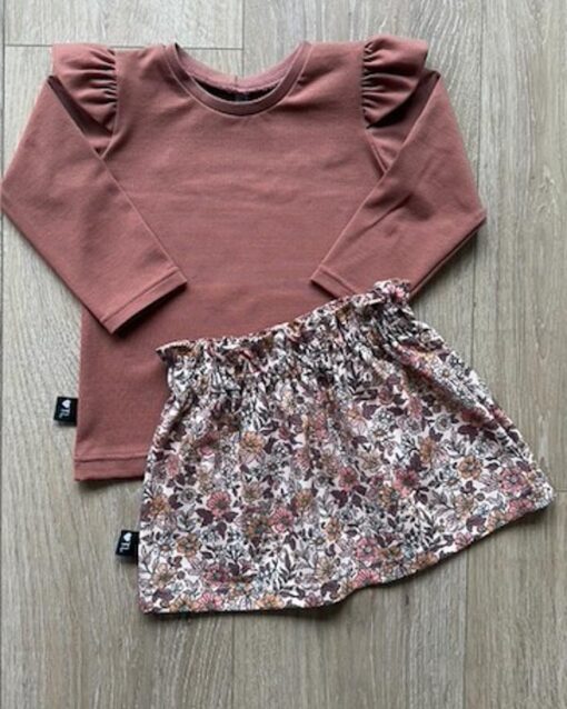 Set longsleeve roze klei en paperbag skirt bloemen flowers spring