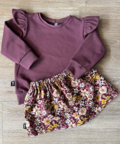 Set sweater burgundy en rokje tess bloemen burgundy (katoen)