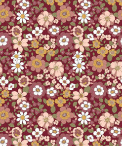 Scrunchie bloemen burgundy (katoen)