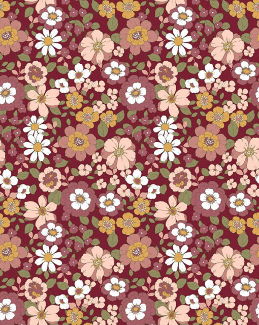 Scrunchie bloemen burgundy (katoen)