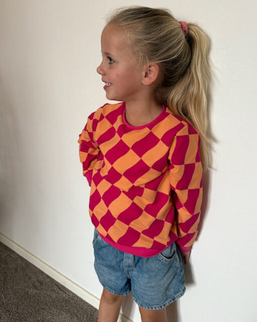 Sweater fuchsia geblokt (sweat)