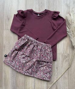 Set rokje tess paarse bloesem (katoen) en longsleeve burgundy