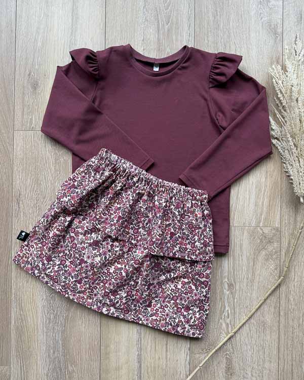 Set rokje tess paarse bloesem (katoen) en longsleeve burgundy 1 Set rokje tess paarse bloesem (katoen) en longsleeve burgundy