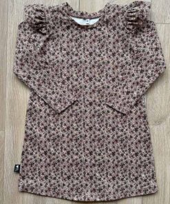 Jurkje a-lijn met ruffles bloemen oud mauve 98